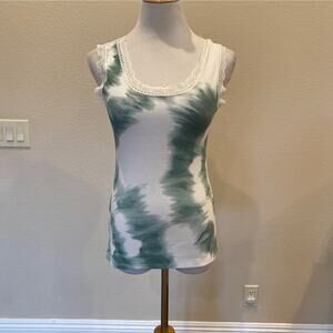 Venti6 Lace Trimmed Tank Top Tie Dye Green Size Large